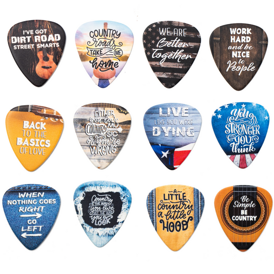 Pickatudes Country 12 Guitar Picks & Keychain