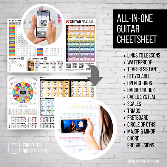 Guitar Chords Poster (24" x 36") & All-in-One Guitar Charts Cheatsheets