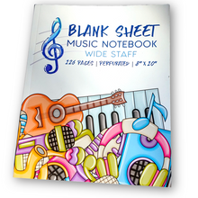  Kid's Wide Staff Blank Sheet Music ("Instruments" Cover)