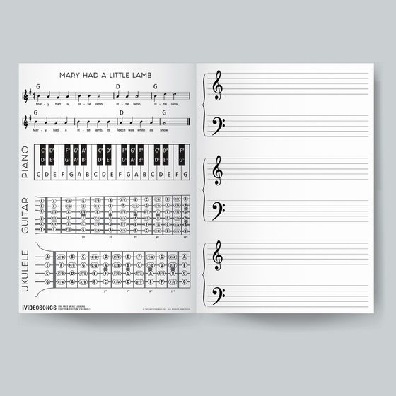 Kid's Wide Staff Blank Sheet Music ("Instruments" Cover)